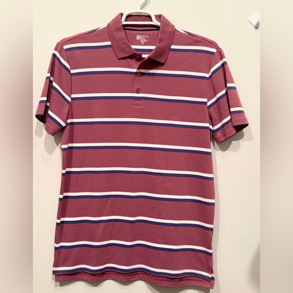 BOCA Men's Polo Shirt - Maroon and White Stripes